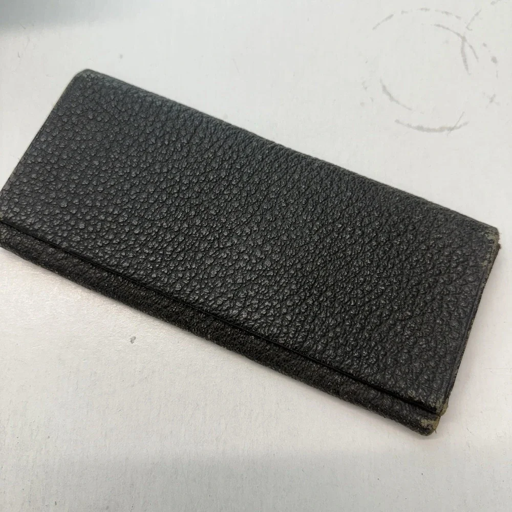 Antique Tri-fold Black Faux Pebbled Leather Wallet Late 19th Century